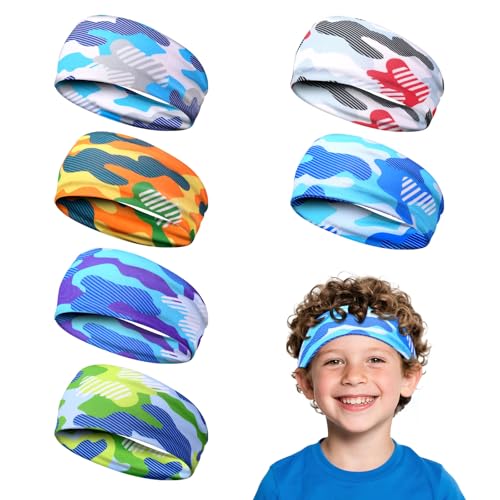 Image of 6Pcs Kids Athletic Sweatbands,Boys Headbands for Sports,Breathable Elastic Headband for Boys and Girls Basketball, Football, Baseball, Running