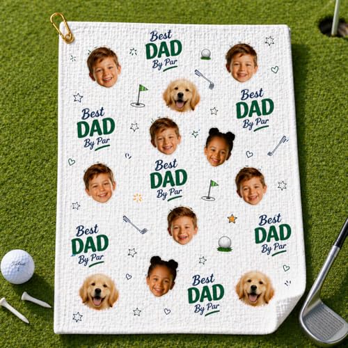 Personalized Golf Towel with Custom Baby Face Photo Custom Best Dad by Par Golf Towel with Name for Golf Dad Golf Lover Gift 3