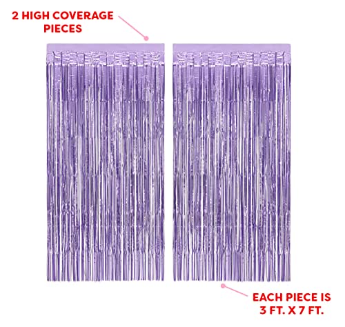 Image of xo, Fetti Party Decorations Matte Purple Fringe Foil Curtain - Set of 2 | Bachelorette Bridal Shower Backdrop, Wedding, Birthday Photo Booth