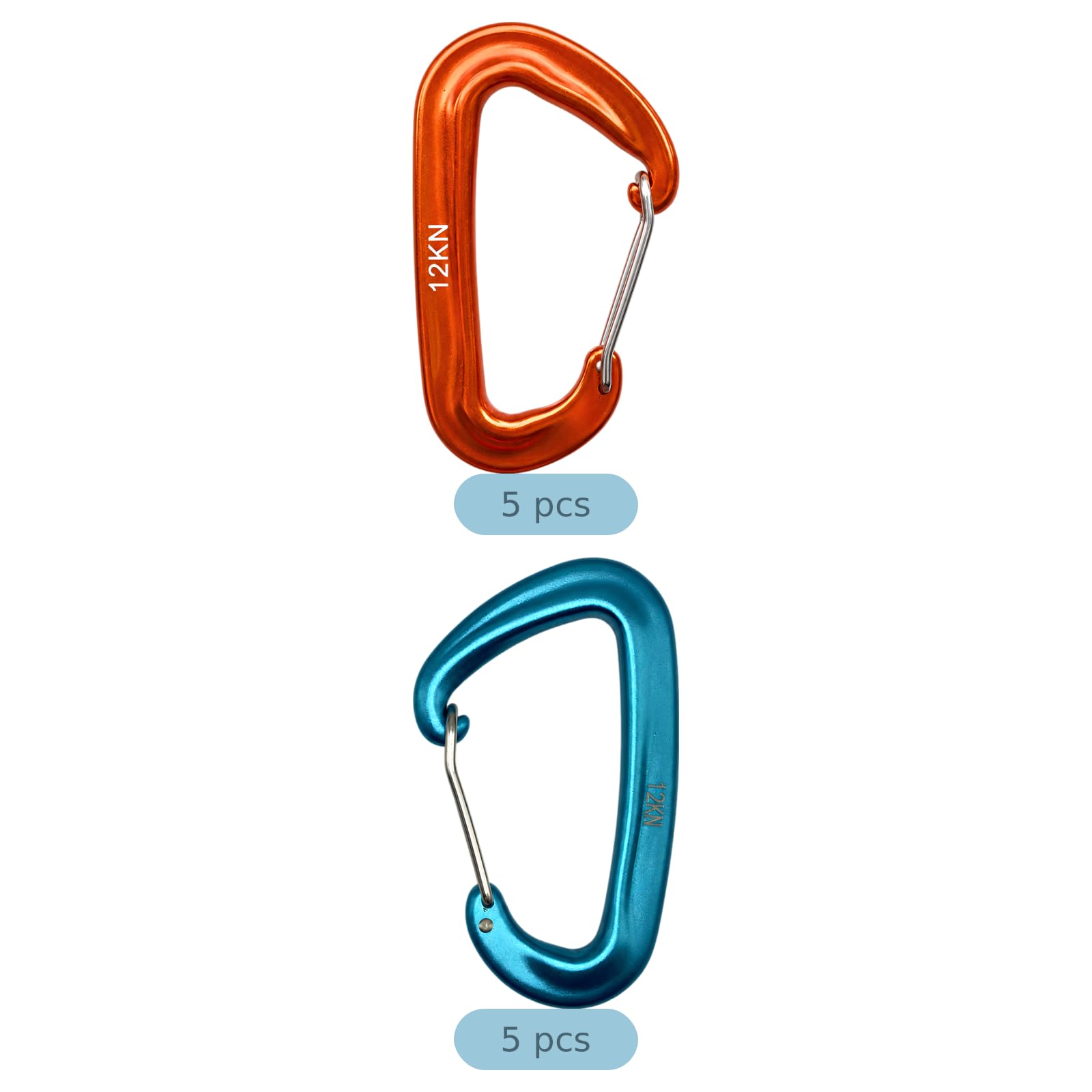 Lot de 10 mousquetons à Doigt Fil, Mousqueton en D 12 KN en Aluminium aéronautique 7075, Clip léger pour hamacs, randonnée, Camping et Usage extérieur, Orange et Bleu