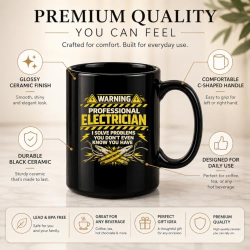 Mejlik Funny Electrician Coffee Mug, Professional Electrician Gift, Birthday Gift for Electrician, Christmas Gift for Electrical Worker, Apprentice Gifts, Funny Coffee Cup (11, ounces) - Image 4