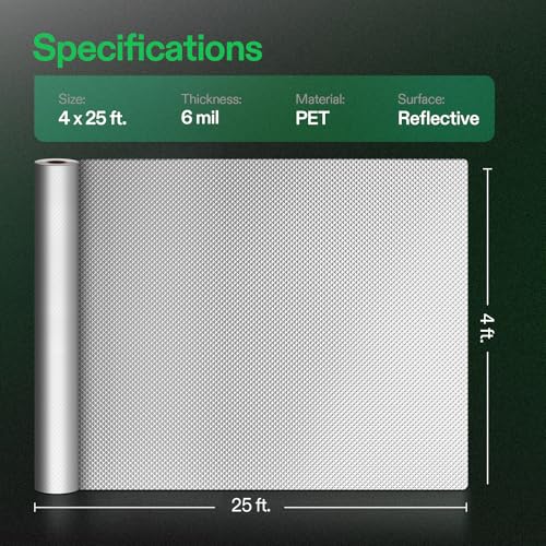 Image of VIVOSUN 6 Mil Mylar Film Roll 4 FT X 25 FT Diamond Film Foil Roll Highly Reflective Grow Room (25 FT)