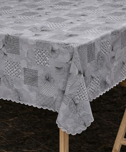 Image of Dakshya Industries PVC Waterproof Table Cover 6 Seater 54x78 Inch - Washable Oil & Stain Resistant Dining Table Cover (Grey)