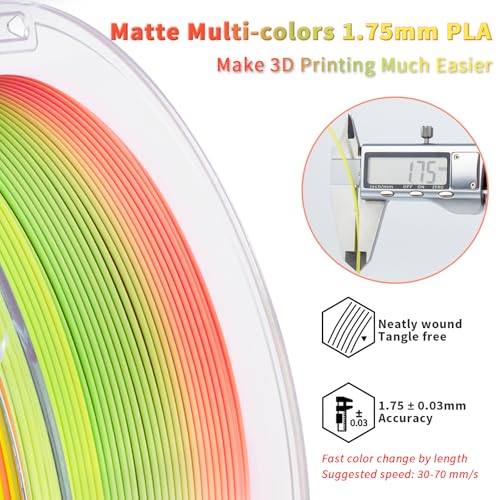 Image of ZIRO 3D Printer Filament, Faster Color Change Filament 1.75mm, Color Gradient Material, No-Shine Rainbow PLA, Dimensional Accuracy + /- 0.03mm, Fit Most FDM Printer 1KG Spool, Tropical (Matte)