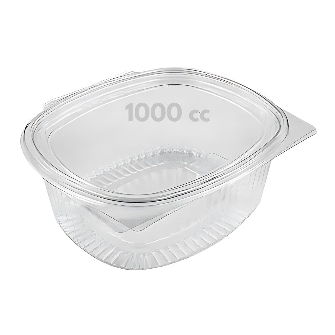 marketcaffe 100 Vaschette -1000cc per Alimenti Usa e Getta con Coperchio Ovali Trasparenti in Pet Misura Contenitori con Coperchio Unito Trasparente Chiusura ermetica MADE IN ITALY (1000 cc)