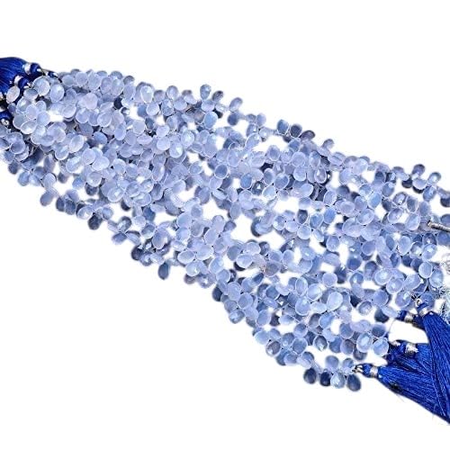 Naturalny niebieski chalcedon 7 mm-8 mm fasetowane koraliki briolette w kształcie serca, pasmo 20 cm, chalcedon AAA, półszlachetny kamień szlachetny briolette do biżuterii