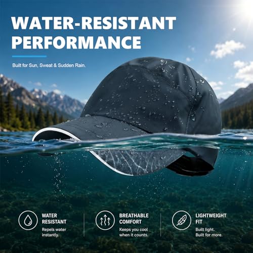 Image of Mens Waterproof Baseball Cap Womens Rain Hat Quick Dry Running Hat with Sweatband Outdoor Golf Breathable Sports Cap
