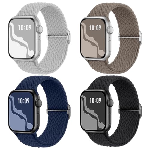 【4枚入り】Suitisbest コンパチブル アップルウォッチ バンド 編み込み 49mm 46mm 45mm 44mm 42mm Apple Watch ナイロンバンド 伸縮性 ゴム アップルウォッチ スポーツベルト Ultra 3 2 1 Series 11 10 9 8 7 6 5 4 3 2 1 SEに対応 長さ無段階調整 柔軟 通気 防汗