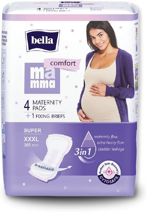 Bella Mamma Comfort Super Maternity Pads | After Delivery For Women | Anatomical Shape | Ultra Absorption | CYTOSAFE Perfect Skin Recovery | Size XXXL | 4 Pads + 1 Fixing Briefs