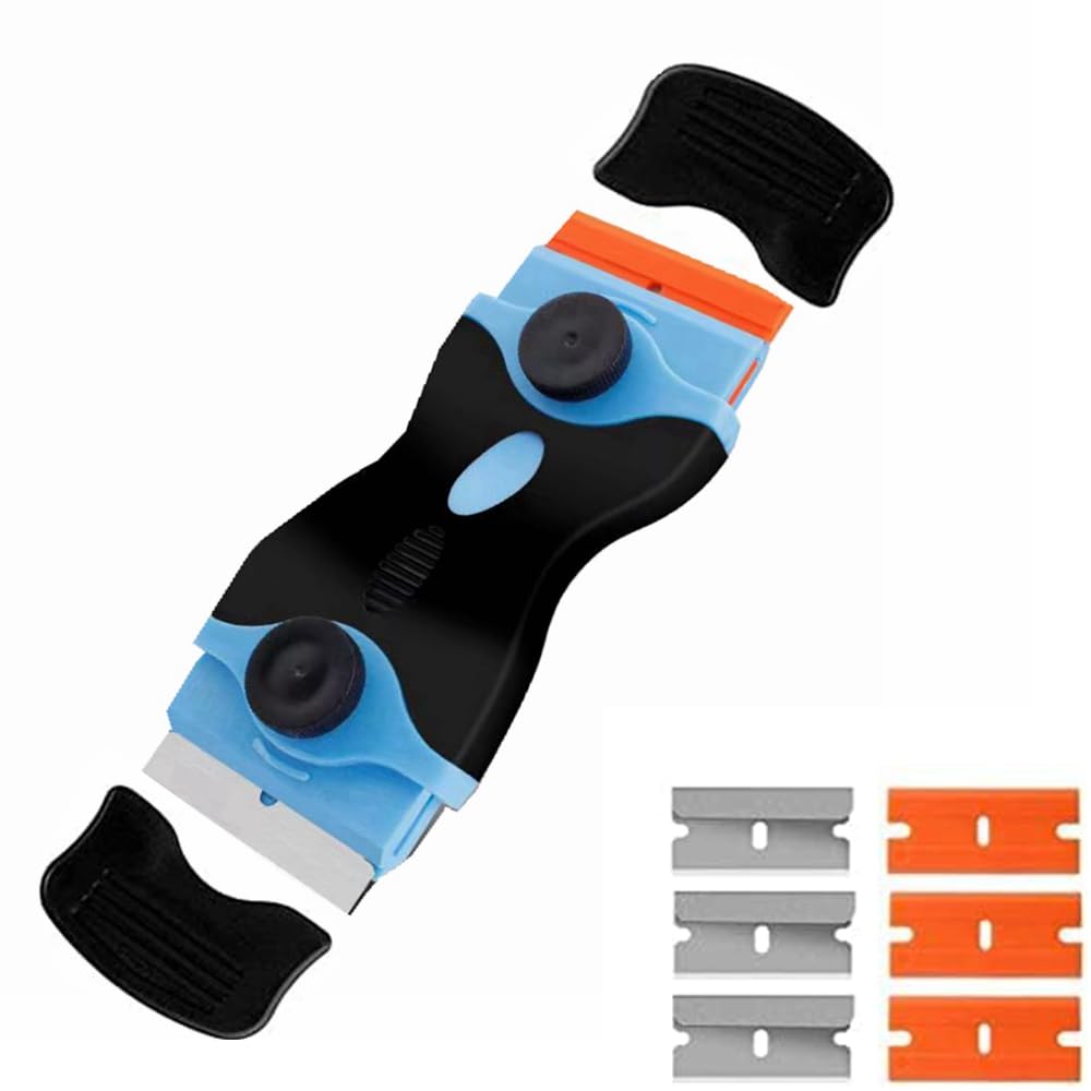 COOLBABY Plastic Razor Scraper Double Edge Blade With 3 Plastic Razor Blades And 3 Metal Blades Multipurpose Clean Razor Scraper For Decals Stickers Labels Caulk Adhesives