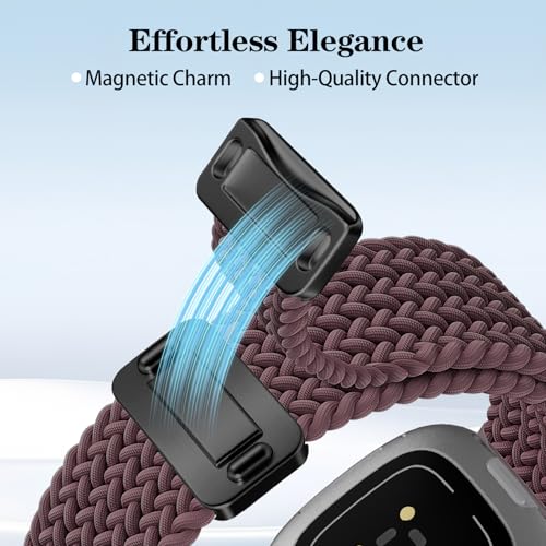 Image of HSWAI Magnetic Braided Compatible with Fitbit Versa 4 Bands for Women /Versa 3 /Sense /Sense 2 Bands, Soft Stretchy Sport Strap Woven Loop Elastic Nylon Wristbands Men