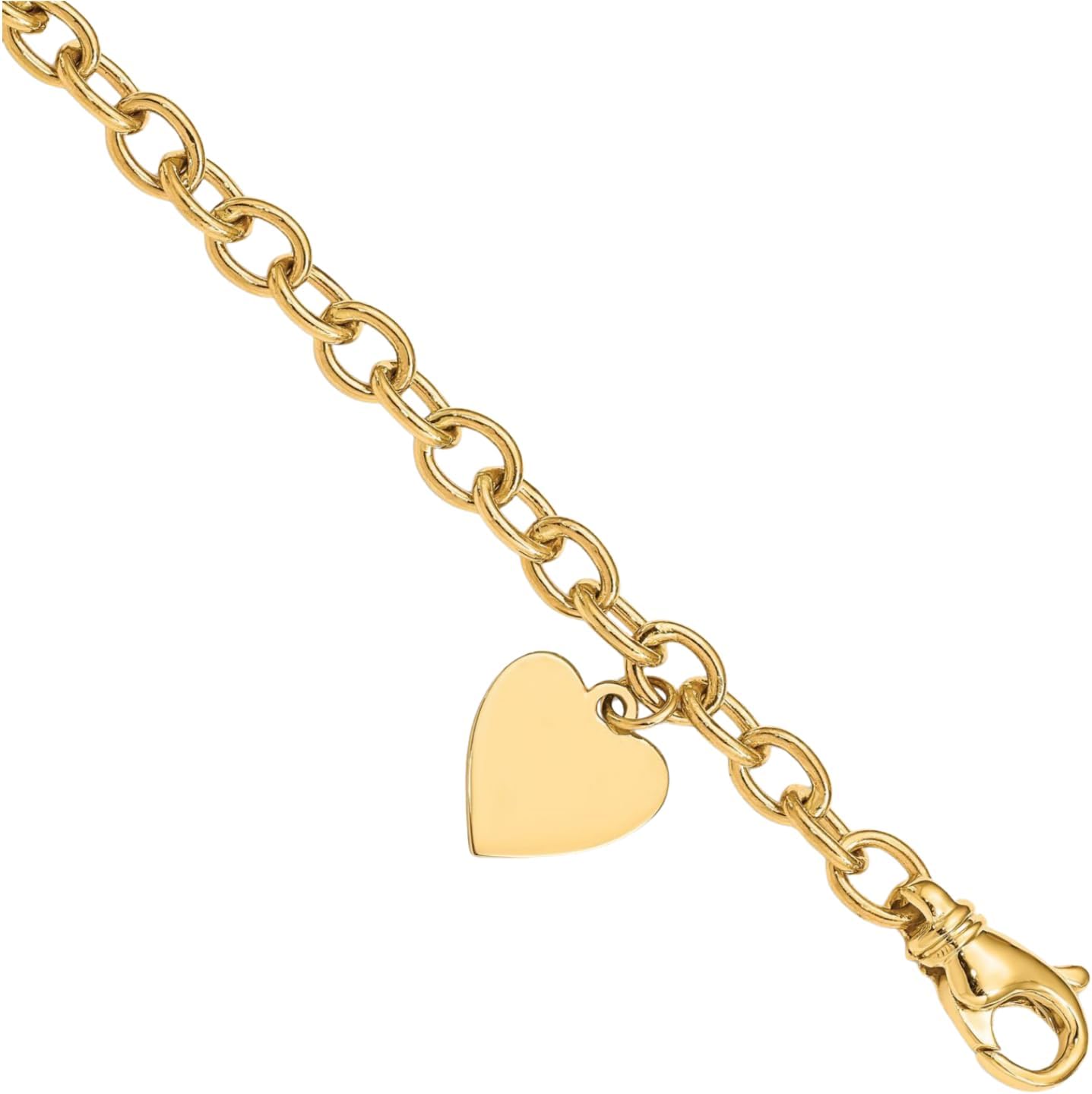 IceCarats 14K Solid Yellow Gold 5.5mm Thick Cable Chain Link Heart Charm Bracelet Polished, Engravable