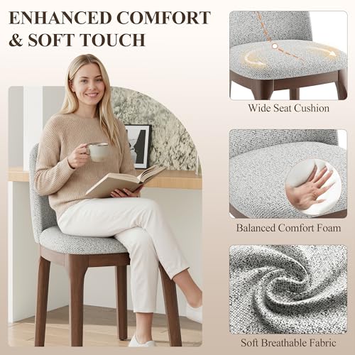 Image of MALOL Upholstered Dining Chairs with Thickened Solid Wood Legs, Mid Century Modern Kitchen & Dining Room Chairs Set of 2, Comfortable Side Chairs for Dining Room, Kitchen, Light Grey