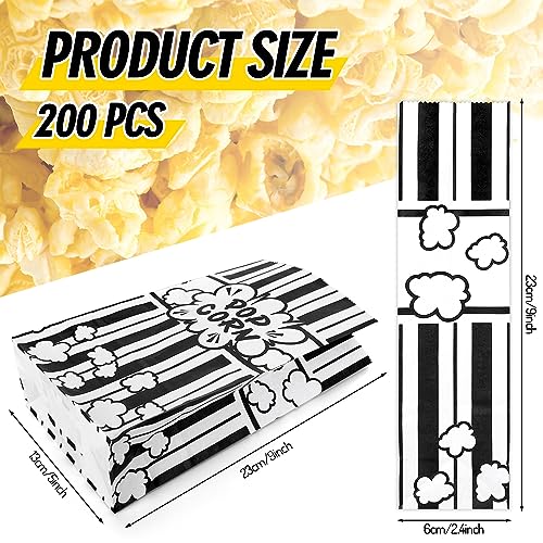 Image of Whaline 200Pcs Movie Night Paper Popcorn Bags 2Oz Black and White Stripe Flat Bottom Popcorn Container Grease Resistant Large Sleeve Popcorns Bucket Disposable for Retro Movie Themed Party Carnival