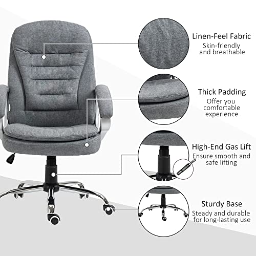 Vinsetto High Back Home Office Chair Executive Computer Chair With Adjustable Height, Upholstered Thick Padding Headrest And Armrest - Grey #TOP6