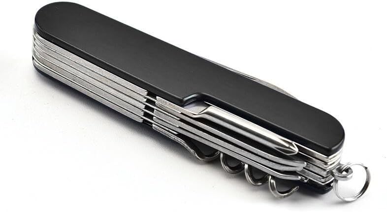 Miniatura 3 de Cuchillo de bolsillo multifunción 11 en 1, estilo suizo de acero inoxidable, cuchillo de bolsillo multiherramienta, al aire libre, plegable (negro)