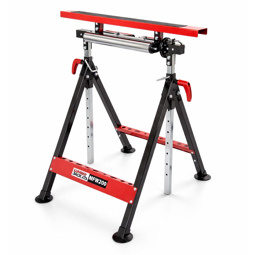 LUMBER JACK Multi-Function Work Bench Trestle, 3-in-1 Support Stand with 200kg Capacity, Telescopic Workbench Work Table, Roller V-Support, Height Adjustable Steel Frame with EVA Surface