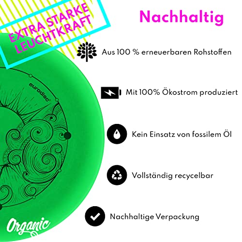 eurodisc 175g Nightglow Ultimate Wettkampf Disc - Nachleuchtende Sport-Wurfscheibe mit phosphoreszierendem Effekt, stabile Flugbahn für Training & Wettkampf - Grün