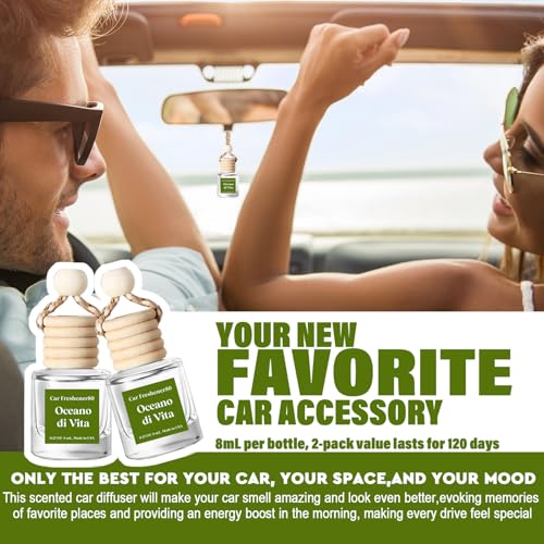 Image of C Classy Hanging Car Air Freshener 2 Pack, Oceano Essential Oil Diffuser, Long-Lasting Fragrance, Cute Glass Bottle Car Accessories for Women & Men, Made in USA
