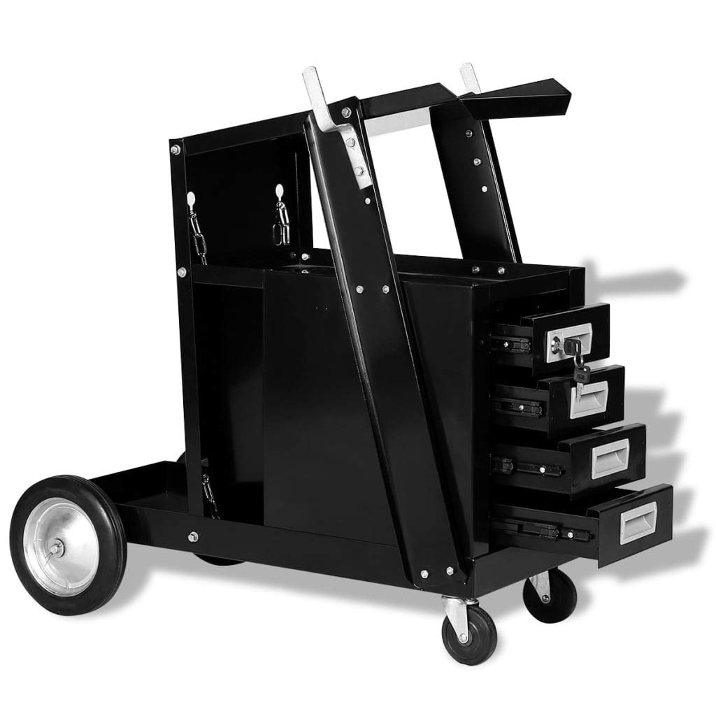 Carro de soldadura con 4 cajones con cerradura, carro de taller de acero, 73,5 x 42 x 72 cm, carro con ruedas, armario de herramientas para taller, armario de materiales para garaje y