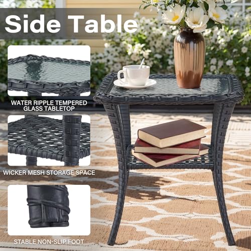 Belord Patio Rocking Chairs Wicker Set - Outdoor Rocking Chairs Set of 2 with Side Table, 3 Piece Patio Rocker Furniture Set with Water-Resistant Cushions for Porch Balcony Backyard Black - Thumbnail 7