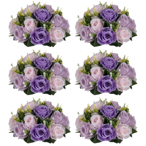 Image of NUPTIO Artificial Flower Ball Centerpieces: Lilac & Purple & Pink Rose