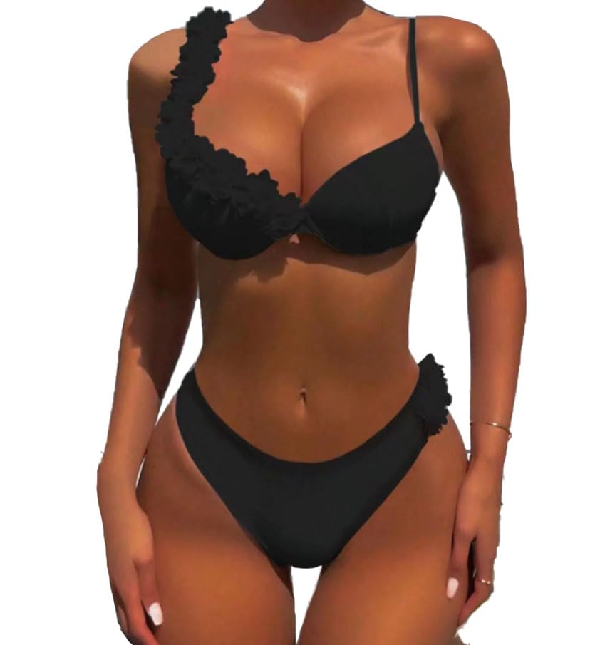 Harssidanzar Conjunto de Bikini para Mujer Bañador de Dos Piezas Bañador Sexy KL413EU,Negro,L
