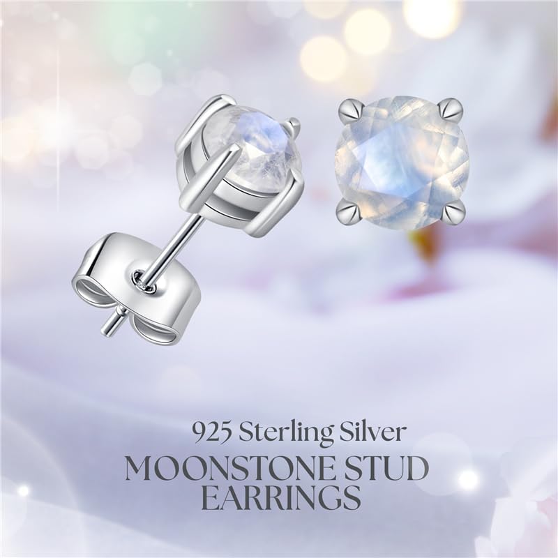 Moonstone Stud Earrings 925 Sterling Silver Rainbow Moonstone Earrings 4mm/5mm/6mm Natural Round Gemstone Jewelry Gifts for Women - Image 8