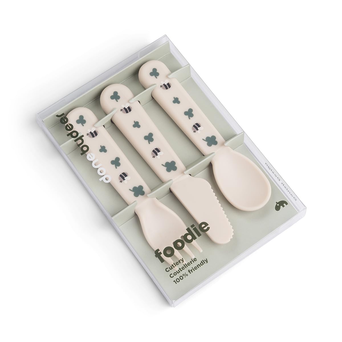 Done by Deer Foodie Besteckset Baby – Tiny Farm Sand – Kinderbesteck ab 0 Monaten, BPA-freies PP, spülmaschinen- & mikrowellengeeignet