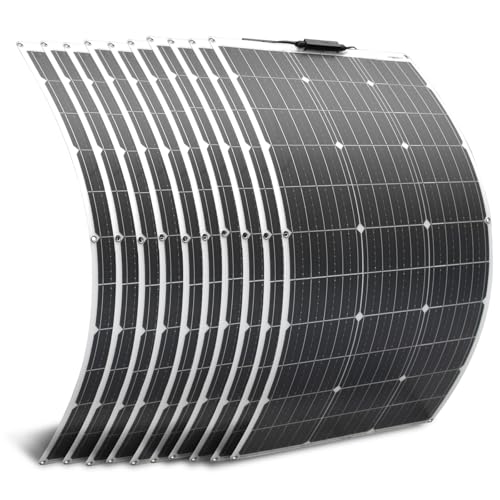Aysolar 1000W Flexible Solar Panel 10x100 Watt 12 Volt High Effiecncy Waterproof Monocrystalline Solar Panel for Marine RV Trailer Boat Cabin Van Car Uneven Surface