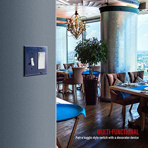 Image of ENERLITES Combination Toggle Switch and Decorator Receptacle Metal Wall Plate, Corrosion-Resistant, Stainless Steel 201, Standard Size 2-Gang 4.50 inch x 4.57 inch, UL Listed, 771131-BBL, Brushed Blue