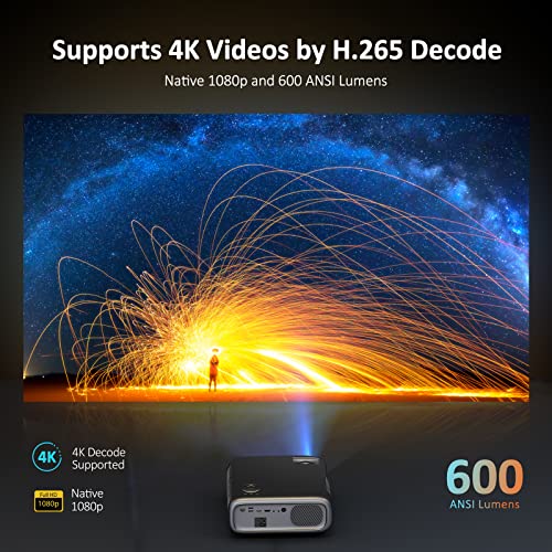 Nexigo Pj40 Movie Projector, Native 1080P, 4K Supported, 300 Inch, Auto Vertical Keystone, Zoomable, 20W Speakers, Wifi, Bluetooth 5.1, Compatible W/Tv Stick, Ios, Android (Black) #TOP1