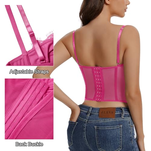 Image of Lace Corset Tops for Women Sexy Going Out Bustier Top Sleeveless Adjustable Straps Crop Tops with Back Hooks