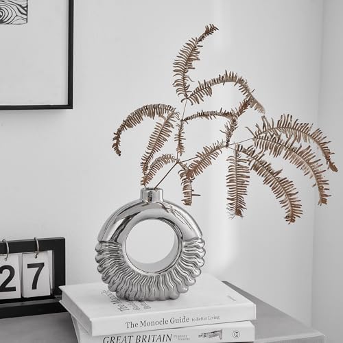 AWNR Vaso de cerâmica prateado: vaso decorativo de donut moderno para decoração de casa, vaso oco mi