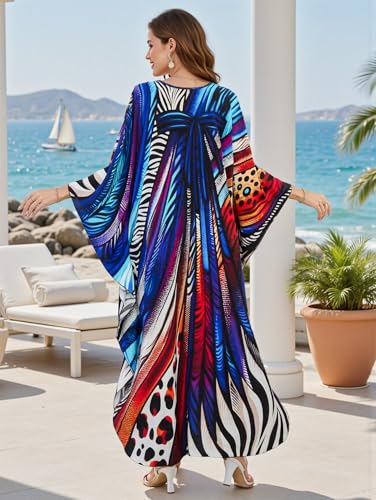 Image of IMAGEKOPE Women's Plus Size Animal Print V-Neck Batwing Kaftan Beach Dress Bathing Suit Cover-Up Loungewear