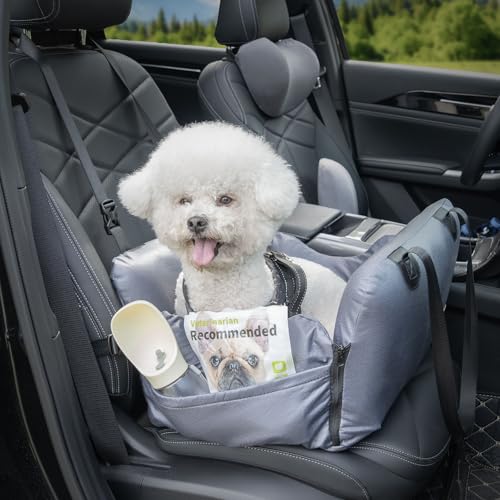 RAYGARD Seggiolino Auto per Cani, Rimovibile L'airbag Grigio Idrorepellente Trasportino Borsa Cane, Sedile Anteriore di Sicurezza Seggiolini Auto per Cane di Piccola Taglia Fino a 15kg