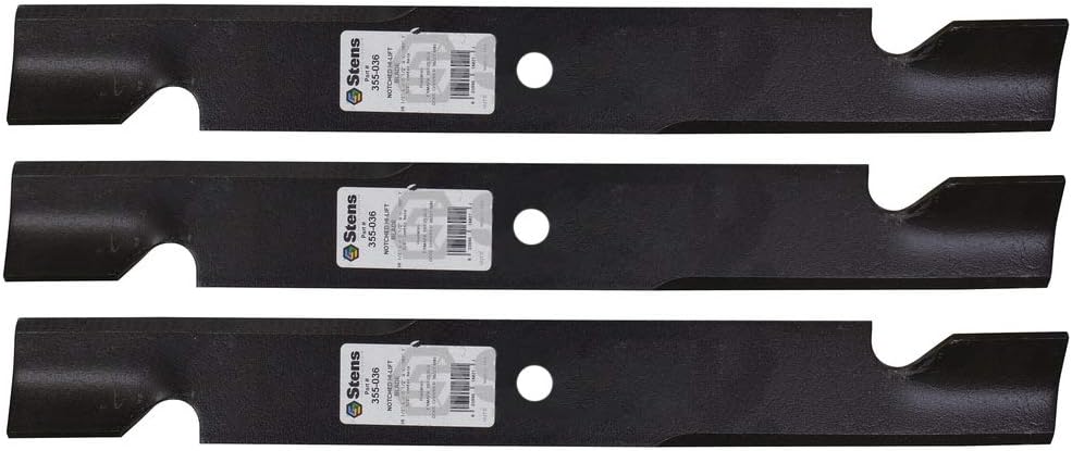 3 Pack of Stens 355-036 20 1/2 Inch Notched Hi-Lift Blades for 60 Inch Riding Lawnmower Tractors Ariens Gravely Toro
