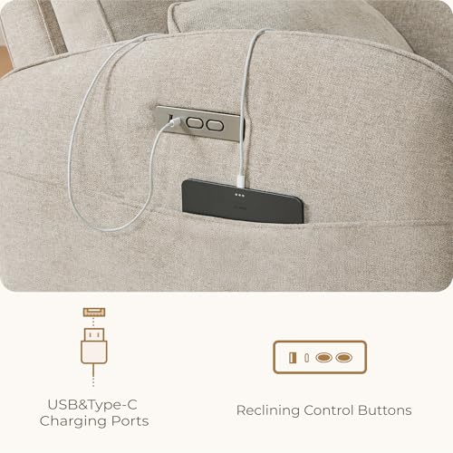 Image of CHITA Power Swivel Glider Recliner Chair, Nursery Rocker, Fabric in Khaki | Electric Recliner with Removable Lumbar Pillow, FSC Certified, Comfortable Rocking Chair for Living Room & Nursery