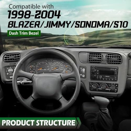 GRAND ORANGE Dashboard Radio Bezel Dash Cover Compatible with Chevy Blazer S10 Gmc Jimmy Sonoma 1998-2004/ Fit For Vehicle With Double Din Radio Gray