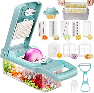 KMASHI 14 in 1 Vegetable Chopper, Multifunctional Mandoline Slicer Dicer Household Kitchen Manual Julienne Grater Cutter for Onion, Garlic, Carrot, Potato,Fruit, Salad