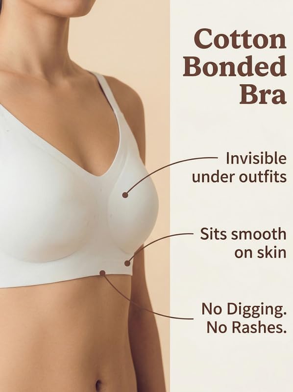 Image of Tweens Cotton Padded Bonded Bra for Women | Full Coverage Wire-Free Bra | Seamless No-Dig Comfort | Breathable Cotton | Elastic-Free Bottom Band & Side Wings | Pack of 1|