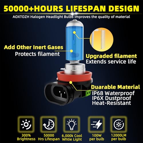 Image of HeadLight Bulbs Fit for 2018-2020 Ford EcoSport,H11 Low Beam Light Bulbs,Halogen HeadLights,300% Brightness,Plug and Play,6000K White,2 Pcs