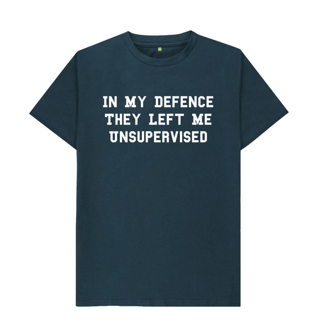Shirtbox Men's Denim Blue In My Defence They Left Me Unsupervised Funny Slogan T-Shirt