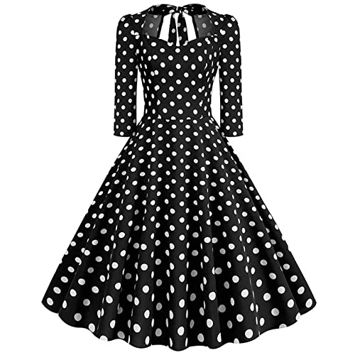50 Style Damen Kleider,Rockabilly Kleider Damen 50er 60er Jahre Kurzarm Polka Dots Coctailkleid Vintage Swing Fashion Kleider Hochzeit Festlich...