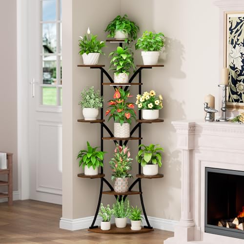 Image of Plant Stand Indoor with Grow Lights-63'' Tall Plant Shelf, Corner Plant Stands for Indoor Growing, Tiered Plant Shelves Large Flower Holder for Indoor Plants, V-Shaped Decorative Rack for Home, Black