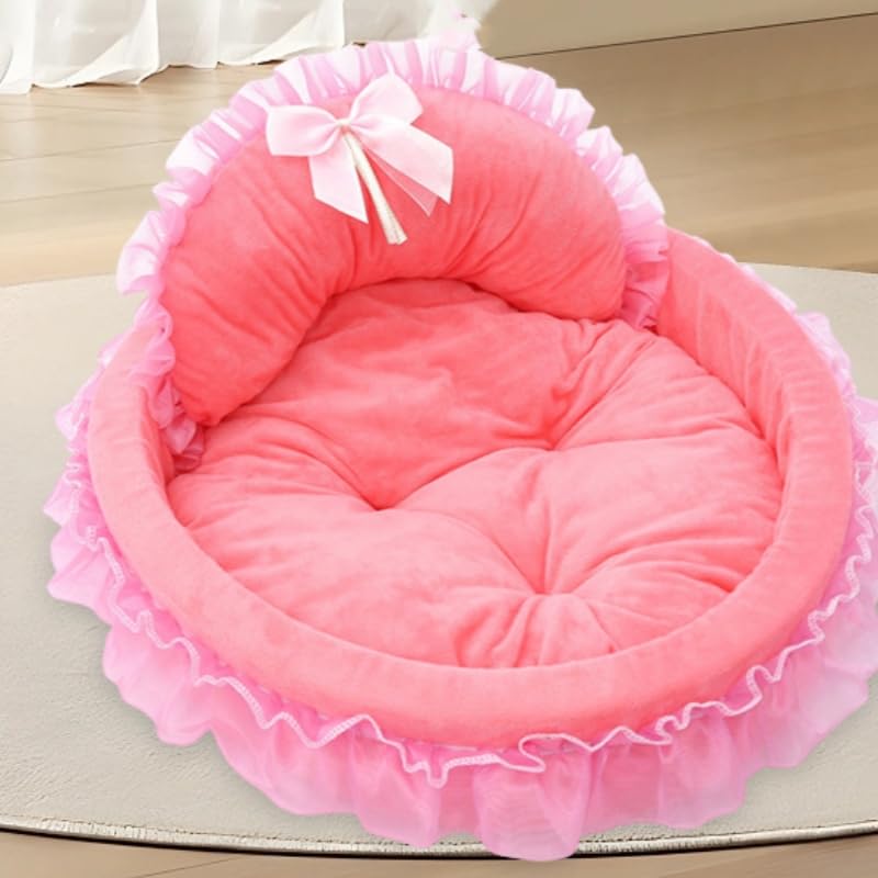 Pistro Rosa Prinzessin Hundebett und Katzenbett Sofa für mittelgroße Katzen und kleine Hunde, abnehmbar, rutschfeste Unterseite, niedliche Couch, Spitze