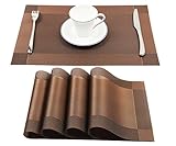 Homcomoda Vinyl Brown Placemats Heat Resistant Dining Table Mats Non-slip Washable Place Mats Set of 4(Brown)