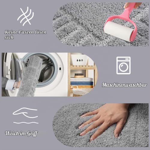 Famibay Badezimmerteppich Set 3 teilig Badteppich rutschfest Waschbar Badematte und WC Vorleger Weich Absorbierende Badvorleger Grau… – Ansicht 4