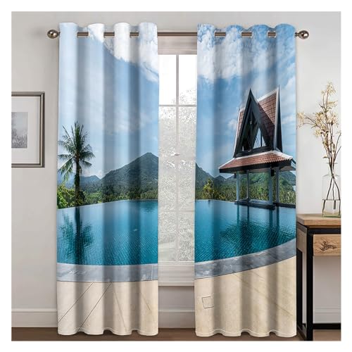 Rideaux 3D coucher de soleil en polyester pour salon et chambre - 2