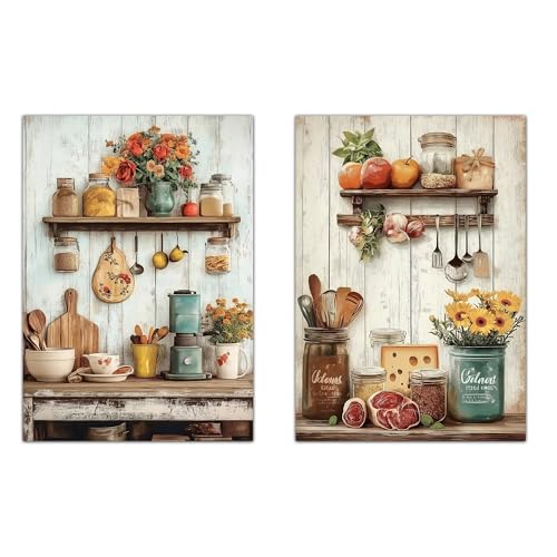Nacnic Set de 2 Cuadros de Cocina Rústica Impresión Ilustración en Estilo Campestre Arte de Pared para Decoración de Cocina, Despensa, Comedor, Restaurante A4 Sin Marco
